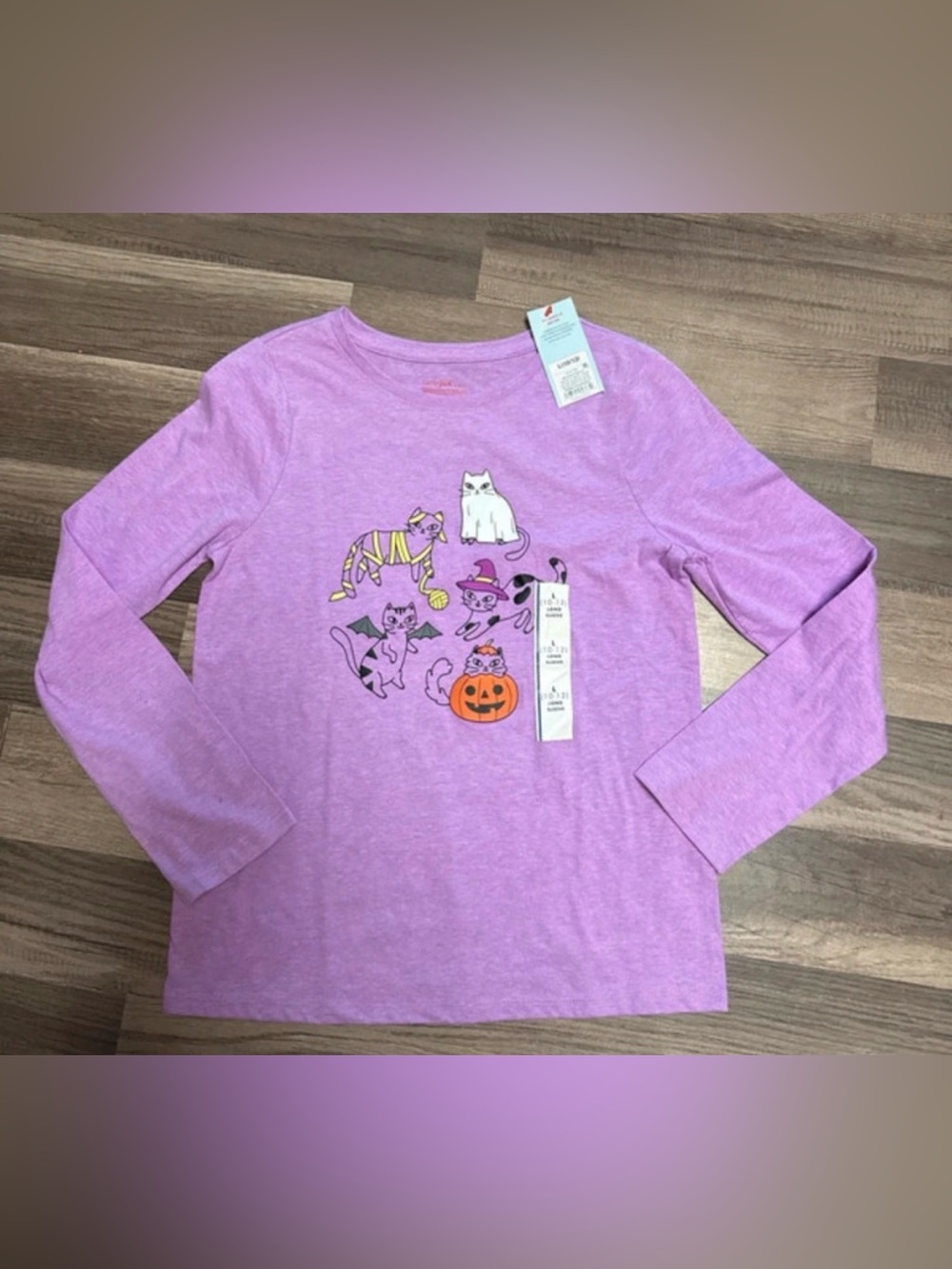 Cat & Jack Girls' Purple Halloween Graphic Long-Sleeve Tee size large